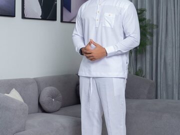 Ensemble blanc 100% lin cassé pour homme